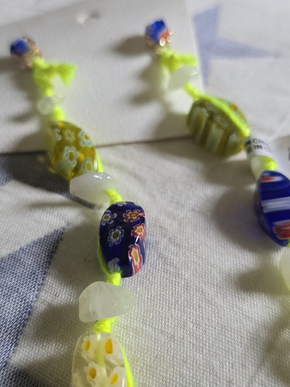 Free People Neon Yellow & Blue Millefiori Bead Dangle Earrings - Picture 1 of 4